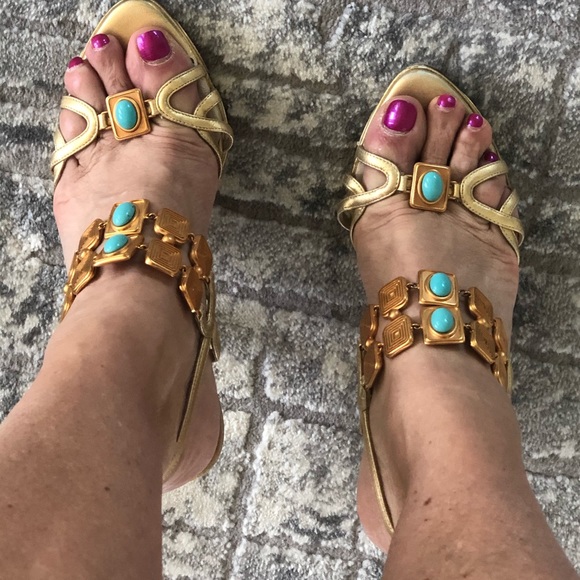 Dior gold and torquoise sz 6.5 platform sandal - Picture 7 of 7